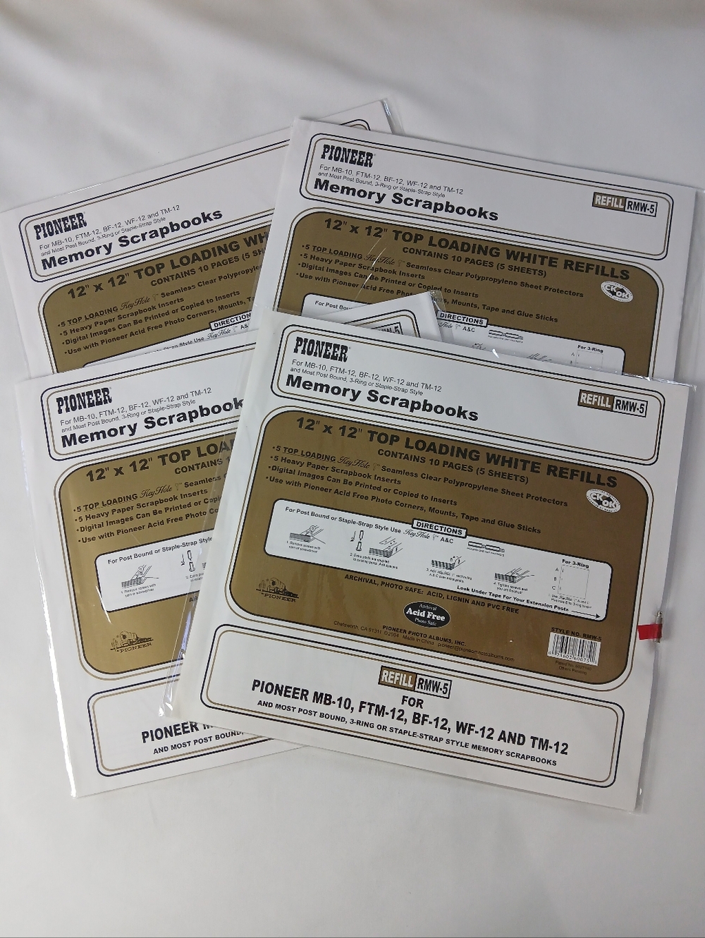 4 New Pioneer 12" X 12" Top Loading Memory Scrapbooking Refill 5 Sheet Packs